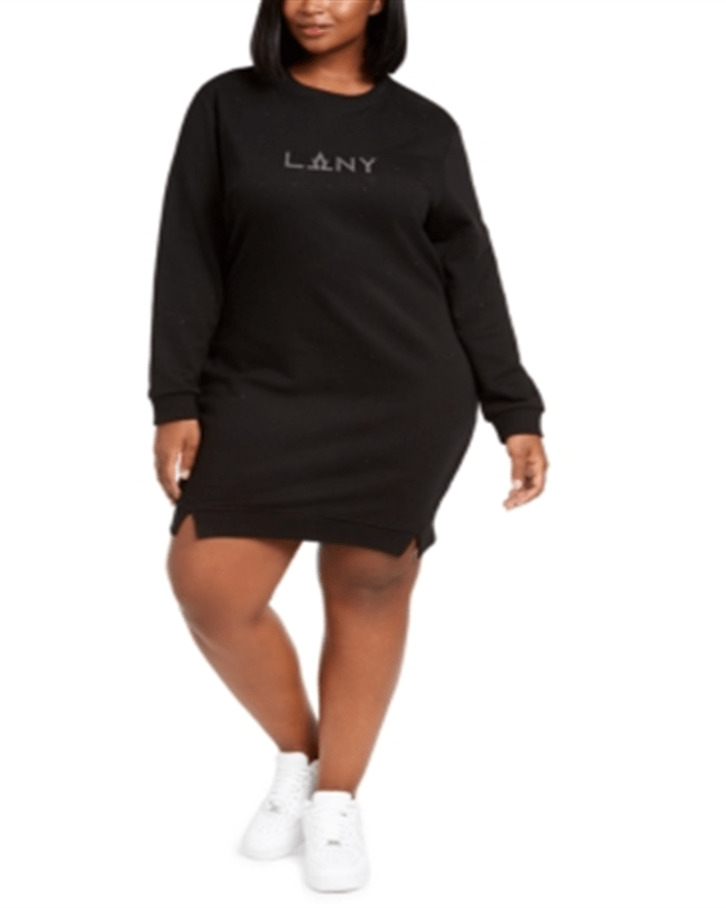 Lala Anthony Trendy Plus Sweatshirt Dress Black Size 1X Black